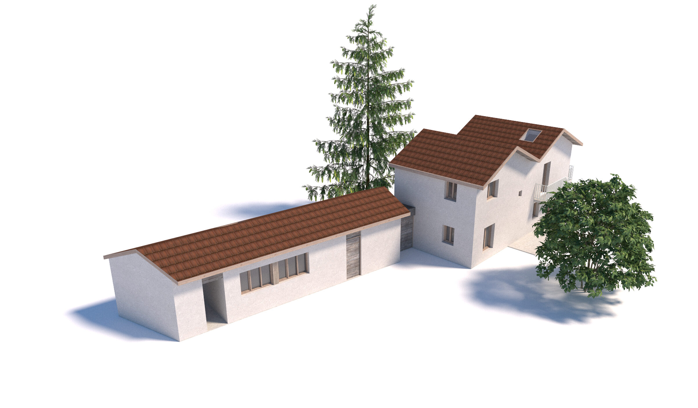 Axonométrie d'une extension d'un cabanon en maison